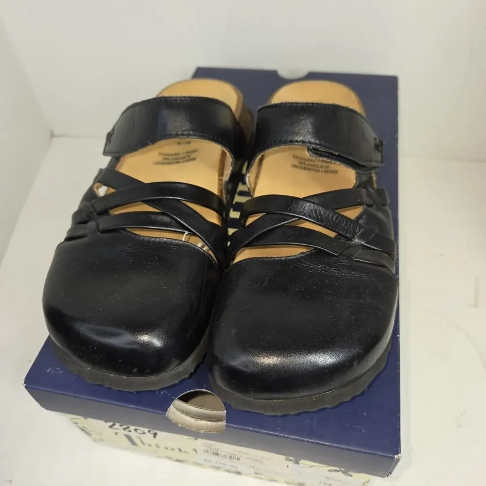 Think! Nappa Slide Sandals Black Leather Cutout Cork Comfort Sz 7 Womens Shoes - Picture 4 of 11